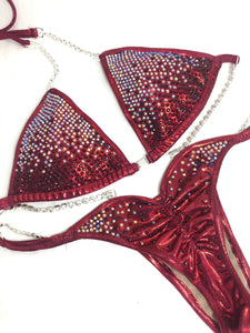 Jewell Burgundy Premium Waterfall Competition Bikini