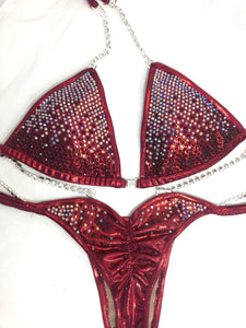 Jewell Burgundy Premium Waterfall Competition Bikini
